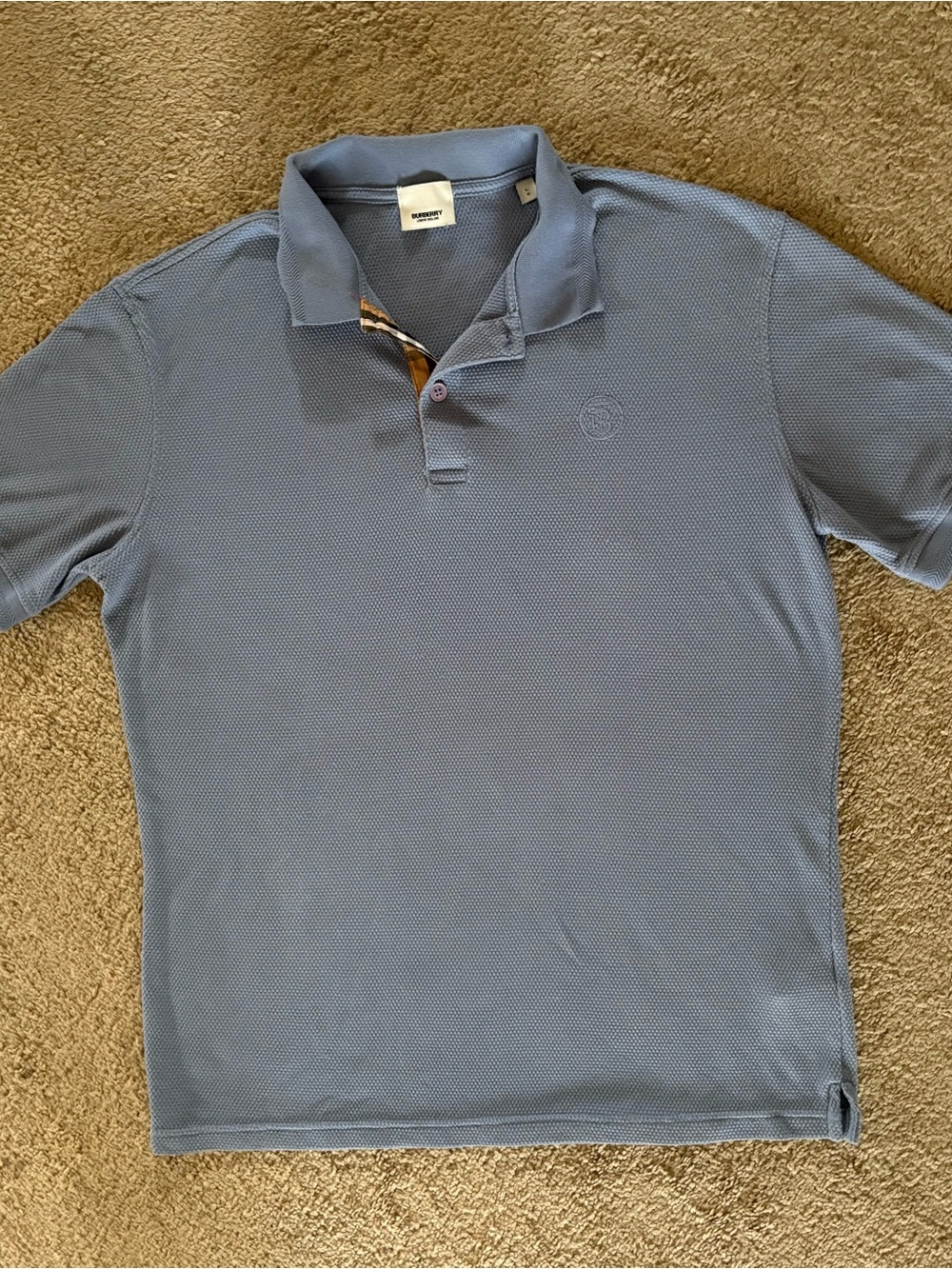 Burberry London Men's Light Blue Polo with Signature Plaid Trim Men’s Size L